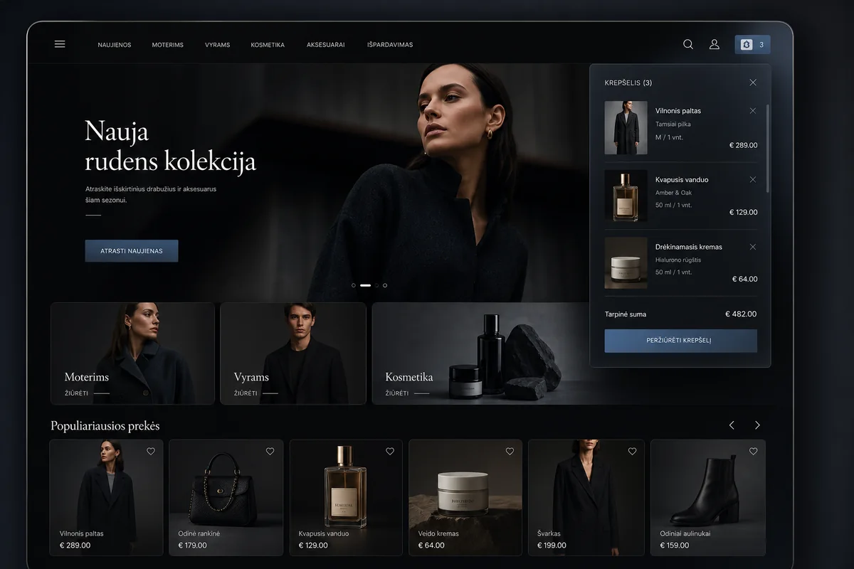 Profesionalaus e-shop dizaino pavyzdys